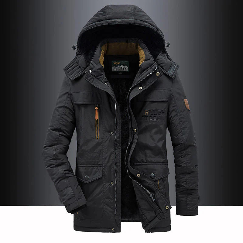 Heren winterparka met middellange snit en gestructureerde capuchon